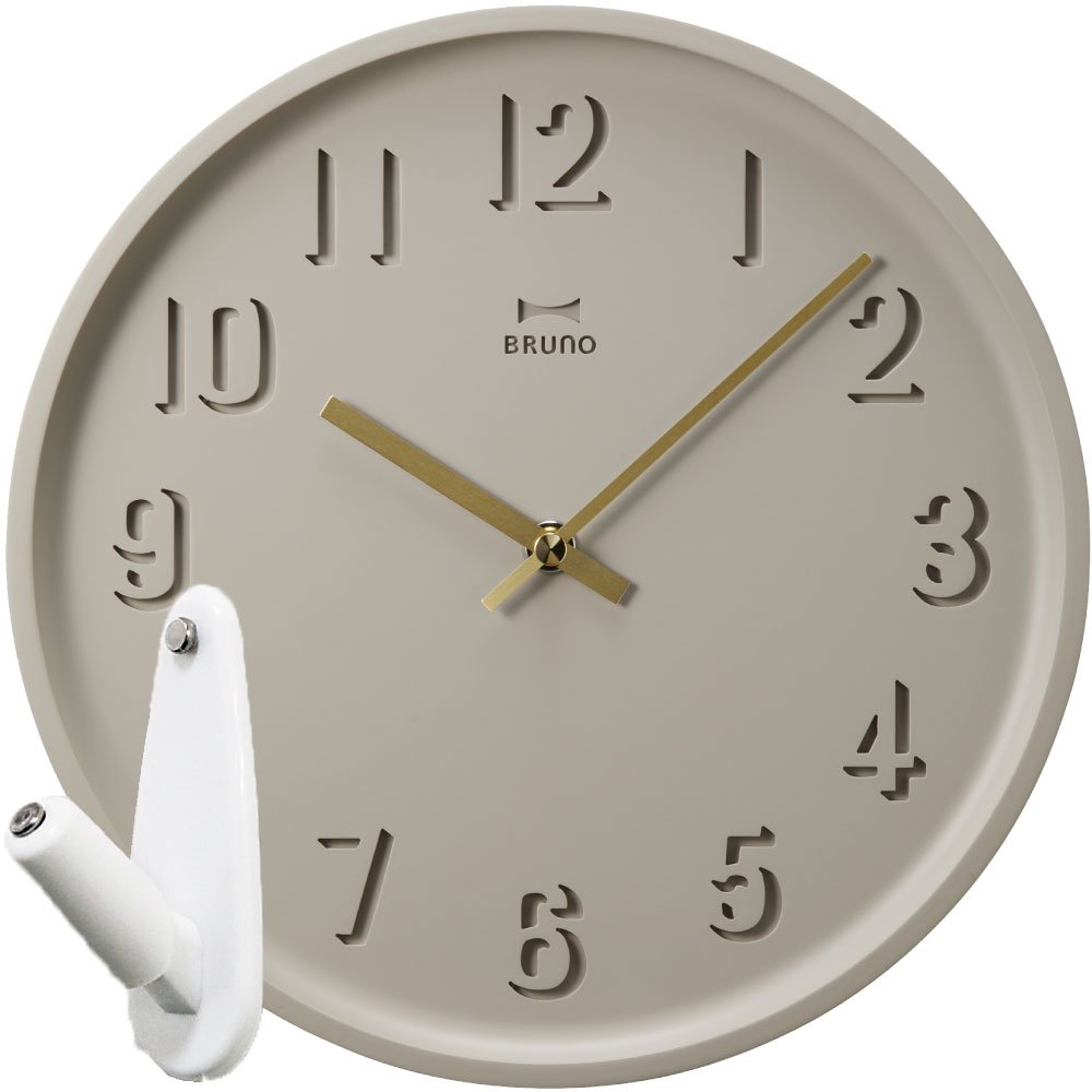 掛け時計 2点セット 壁の穴が目立ちにくい時計用壁掛けフック 掛時計 フック イデアインターナショナル ラウンドソリッドウォールクロック ブルーノ B076d72mj6グレージュ Bruno 壁掛時計 おしゃれ グレージュ 壁掛け時計 置き時計掛け時計 オンライン限定商品