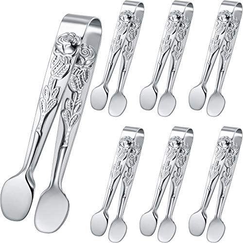 6 Pieces Rose Handle Sugar Tong Stainless Steel Mini Sugar Tong Cube Tongs Nonslip Appetizers