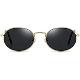 JUDOO Oval Sunglasses for Women Men Vintage 90s Metal Frame Black Glasses