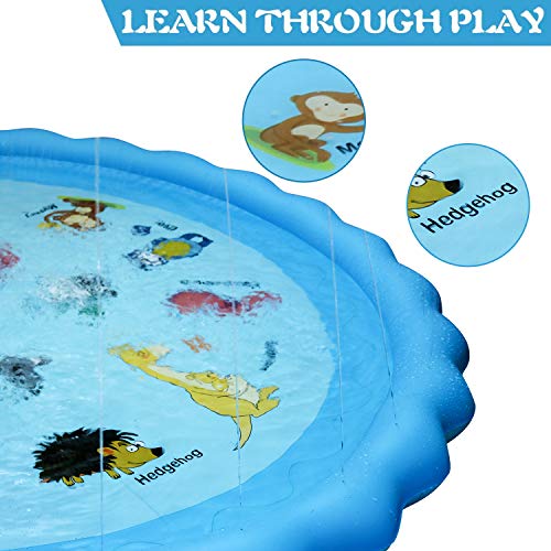 Tesinll Splash Pad, Sprinkler for Kids, 68 Inches Wading Pool for Learning, Water-Filled Play Mat Sprinkler Pool, Inflatable Water Toys, Large Outdoor Swimming Pool for Babies, Toddlers