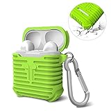AirPods Case, MeanLove Soft Silicone Shockproof Protective Case Cover and Skin with Anti-lost Strap for Apple Air Pods Accessories (Green)