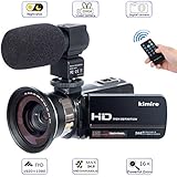 Camera Camcorder Kimire HD 1080P 16X Powerful Digital Zoom Video Camera with Microphone and Wide Angle Lens 3.0 Inch Screen 24 MP Remote Control Infrared Night Vision Recorder (3051STRW-Black)