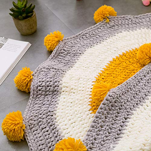 PinShang Hand Knitted Round Floor Mat with Plush Balls for Bay Window Sill Turmeric 80X80CM - Thumbnail 5