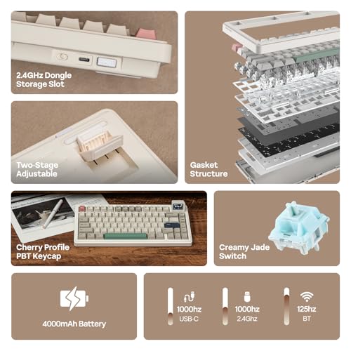 EPOMAKER RT82 Wireless Mechanical Keyboard with Screen, VIA Custom, 2.4GHz/USB-C/BT5.0, RGB Backlit, Gasket, 5-Paddings, PBT Keycaps, Hot-Swap Gaming Keyboard (Creamy Jade)