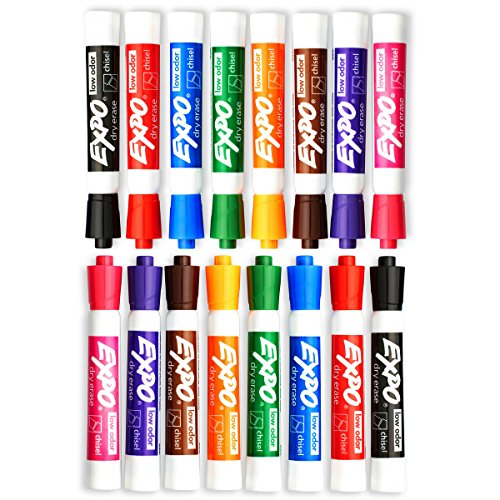 Expo 80078 Low Odor Dry Erase Markers, Chisel Tip, Assorted Colors (16-Count)