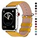 Fullmosa Leather Bands Compatible with Apple Watch Band 49mm 46mm 45mm 44mm 42mm for Men Women, Top Grain Genuine Leather Strap for iWatch Ultra 2/Ultra/10/9/8/7/6/5/4/3/2/1/SE2/SE, Yellow/Silver
