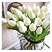StillCool Artificial Flowers Tulip 12pc/Set Pu Stunning Holland Mini Tulip Real Touch Wedding Flower Artificial Flowers Latex Plants for Party Home Hotel Event Decoration (White)