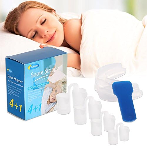 Snore Stopper, Loisuzn Silicone Anti Snoring Devices Snore Stopper Nose Vents and Mouth Tray Mouthpiece for Snore Solution Reducing Aids – 5 Pieces