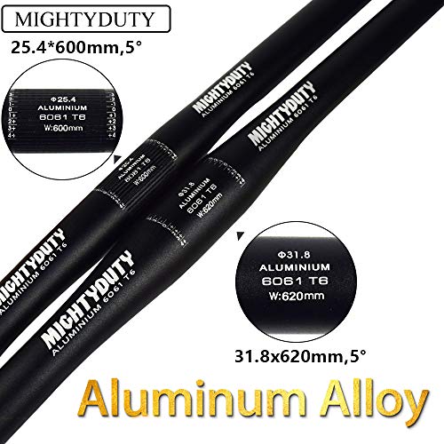 MIGHTYDUTY Bicycle Handlebar, Aluminum Alloy Small Straight Handlebar MTB Mountain Road Bike Flat Handlebar Folding Bicycle Handlebar (25.4X600MM, Black) - Thumbnail 2