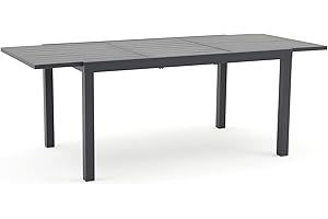 Soleil Jardin Aluminum Patio Extendable Dining Table, 59" - 83", Adjustable Indoor Outdoor Furniture Rectangle Table for 6-8 Person Porch Deck Garden, Dark-Grey