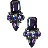 Art Deco Antique Vintage Style Eggplant Dark Purple Amethyst Rhinestone Bridal Bridesmaid Wedding Prom Cluster Earrings