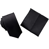 MilaniMen's Regular Width Solid Satin Neck Tie and Pocket Square Handkerchief Matching Set