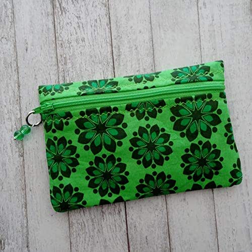 Zippered Coin Purse Green Fabric Pouch Bag Small Purse
