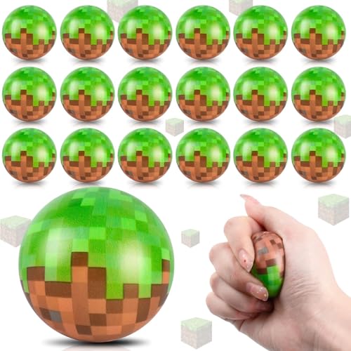 24 PCS Pixel Stress Balls for Kids Party Favors, 1.57 Inch Mini Foam Anxiety Relief Fidget Sensory Toys, Pixel Theme Squeeze Toys Bulk for Birthday Goodie Bags, Carnival Gifts & Classroom Prizes