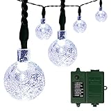 [18650 Rechargeable Battery Included] easyDecor Globe Battery Operated String Lights 30 LED Automatic Timer 8 Mode Crystal Ball Christmas Lights for Xmas Garden Outdoor Holiday Decoration (White)