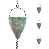giole 10ft Rain Chains for Outside Gutters, Eaves, Drainage | 10 Bee-Pattern Cups, Metal Rain Chain, Adjustable Length, Decorative Replacement Downspout