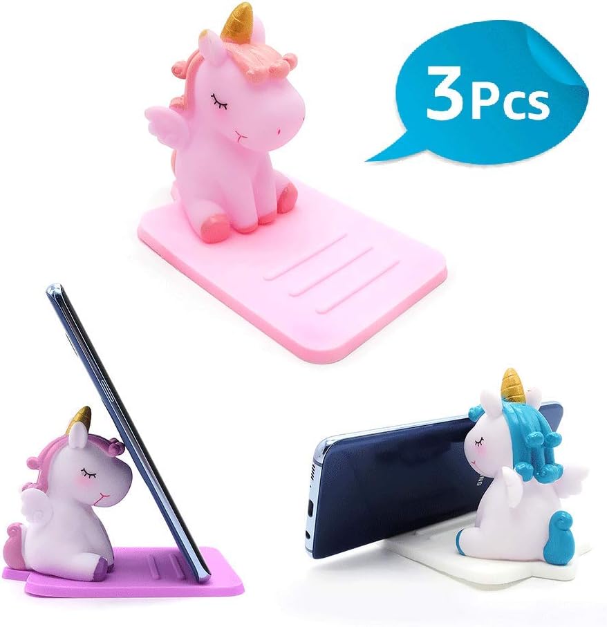 3 Pack Unicorn Phone Holder - Lovely Animal Desktop Cell Phone Stand - Adjustable Stand - Creative Cartoon Multi-Function Desk Phone Stand - Accessories Desk - Smartphone Dock - Unicorn Gift for Girl