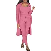 Women 3 Piece Outfits Ribbed Sleeveless Long Cardigan Crop Tank Tops Bodycon Shorts Sets Sweatsuit Lounge Set