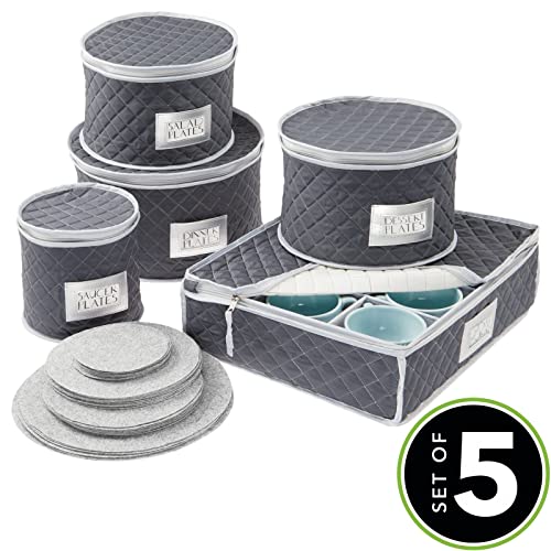 mDesign Quilted Dinnerware Storage 5 Piece Set for Protecting and