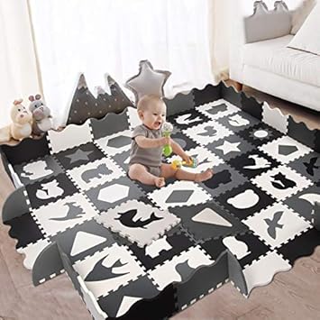 Soft Tiles Play Mat With Fence Rubber Floor Mat Baby 64pcs Eva
