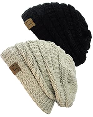 Trendy Warm Chunky Soft Stretch Cable Knit Beanie Skully, 2 Pack