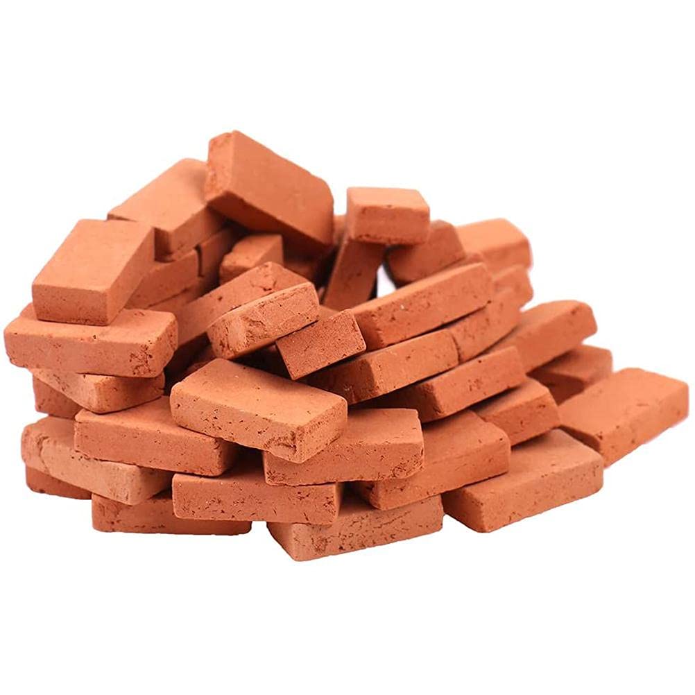 MSLing MINIATURE_TOY_FURNISHING Bricks, 100 Pcs 1/16 Scale Red Clay Wall Bricks, Decorative Accessories for Dollhouse, Diorama, Garden, Train Village Kit