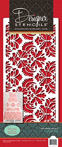 Designer Stencils C405 Damask Cake Tier 5 Cake Stencil, Beige/semi-transparent