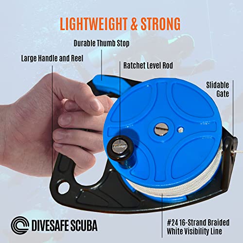 DiveSafe Scuba Diving Reel with Thumb Stopper and High Visibility White