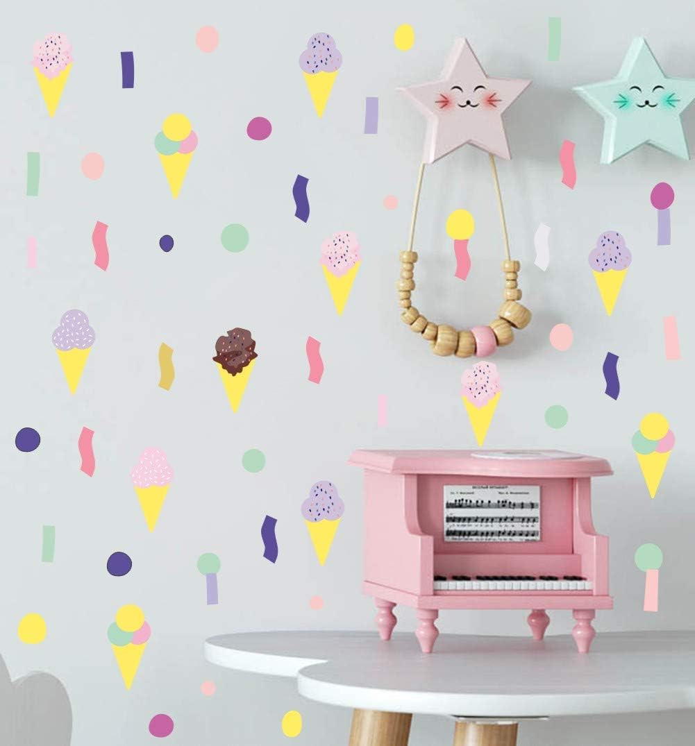 Colorful Ice Cream Wall Decal, Paint Brush Stroke Dots Wall Sticker for Kids Bedroom Decoration，Nursery DIY Summer Wall Art (89 pcs)