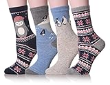 Dosoni Girl Novelty Cartoon Animal Lovely Cute socks 4 packs-Gift Idea (Penguin/Black)