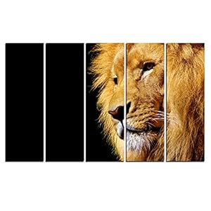 WENS The Lion King 5 Panels Velvet Laminated Wall Art for Home Décor