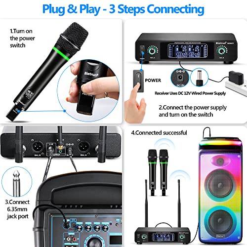 Bietrun Wireless Microphone System, Rechargeable Metal Dual Cordless