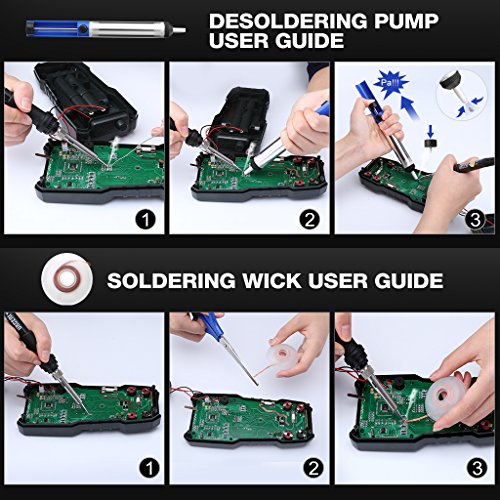 URCERI Soldering Iron Kit, 26-in-1, 60W 110V 6 pcs Interchangeable Tips Carry Case Adjustable Temperature Welding Tool with Desoldering Pump, Stand, ESD Tweezers, Solder Wick, Wire Stripper Cutt