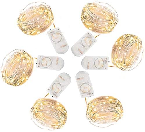 Pack of 6 LED Warm White Silver Wire Fairy String Lights with 20 Micro LEDs on 7.6 feet Silver Coated Copper Wire, Battery Power(Included), for DIY Wedding Centerpiece or Home Decorations