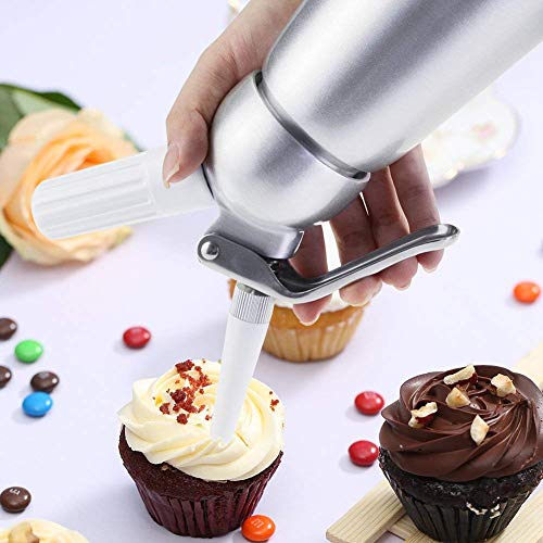 Professional Whipped Cream Dispenser Large 500ml/1 Pint Capacity Canister with 3 Various Nozzles, Cleaning Brush - Thumbnail 6
