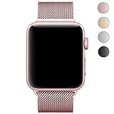 Walcase Fully Magnetic Closure Clasp Mesh Loop Milanese Stainless Steel iWatch Band for Apple Watch Series 3/2/1 Sport and Edition - 42mm Rose Gold