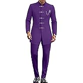 Men's Slim Fit Suit Set, Gold Metal Long Button and Metal Crown Solid Jacket 2 Pieces Outfit