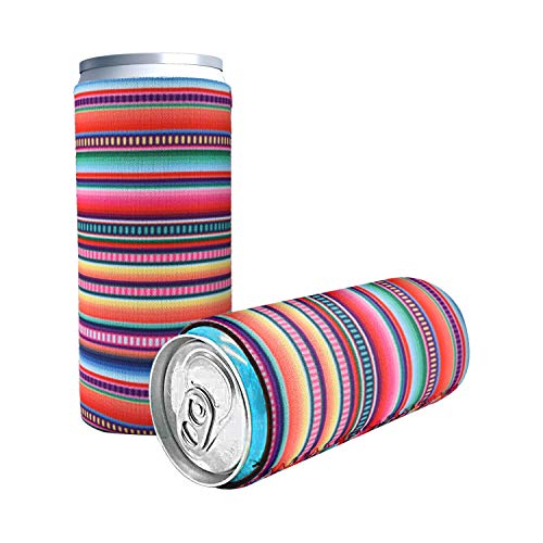 DIFENLUN 2 Pack Neoprene Slim Can Coolers, Collapsible Can Sleeves Beer Can Coolies Covers for 12oz Slim Drink Beer Cans(Stripes)