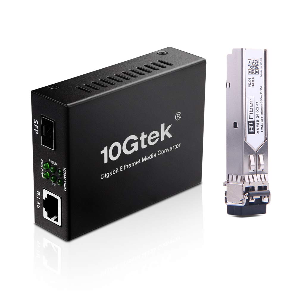 H!Fiber.com Gigabit Ethernet Media Converter, 1.25G SFP to RJ45 Fiber to copper, with a SFP Transceiver (1000Base-SX, 550m, multimode)