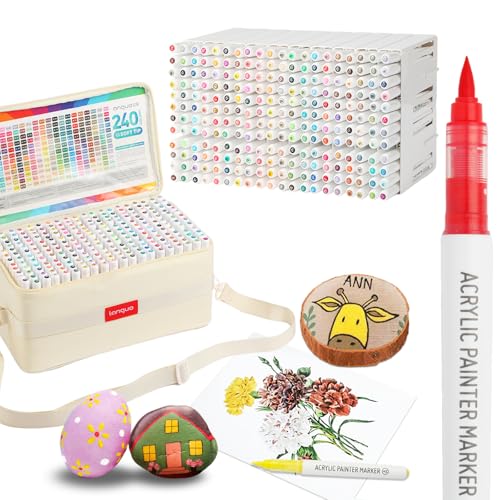240 Colors Acrylic Paint Markers Set with Storage Bag - Portable Quick-Dry Ink, Non-Bleed Brush Tip Pens for Artists and Handcraft Enthusiasts