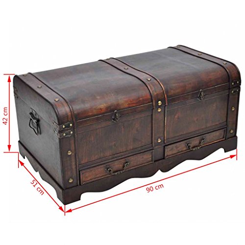 Fesjoy Wooden Treasure Chest Old-Fashioned Antique Vintage Style Storage Box, 35.4 x 20 x 16.5 inch - Thumbnail 5