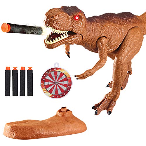 dino planet - pistola de dardos de espuma de dinosaurio t-rex, modelo realista de tyrannosaurus rex para niños con sonidos de disparos y ojos iluminados