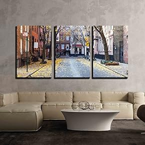 3 Piece Canvas Wall Art - Quiet Empty Commerce Street in The Historic Greenwich Village Neighborhood of Manhattan - Modern Home Art Stretched and Framed Ready to Hang - 16"x24"x3 Panels
