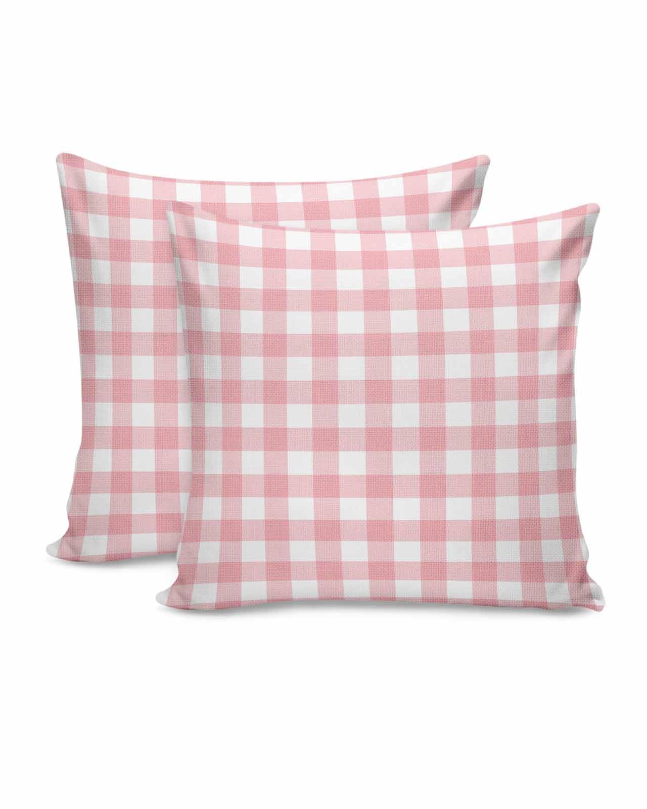 Photo 1 of 2 Packs Decorative Cotton Throw Pillow Covers, Pink Gingham Buffalo Check 18 x 18 Inch Square Reversible Soft Cushion Case for Couch Bedroom Sofa Living Room Chair Car