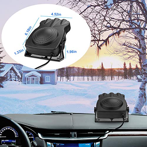 TekkPerry Portable Car Heater, 180°Rotatable Defogger, Fast Heating Car Heater Fan, Vehicle Heat Cooling Fan, 12V 150W 3-Outlet Auto Ceramic Heater with Cigarette Lighter Plug for Car SUV Truck