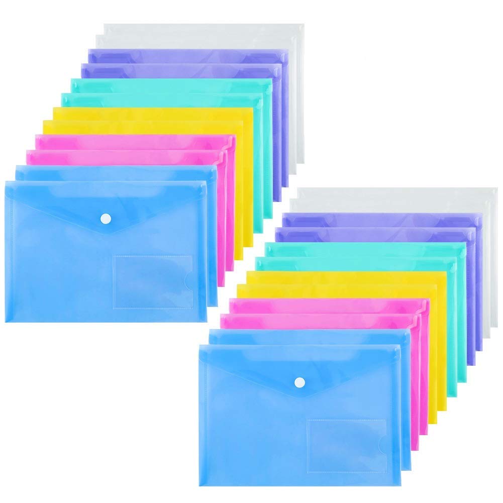 upain A5 Popper Wallet 24 Pieces Plastic Wallets Folders Files Document Folder with Button Closure for School Home Office Organization