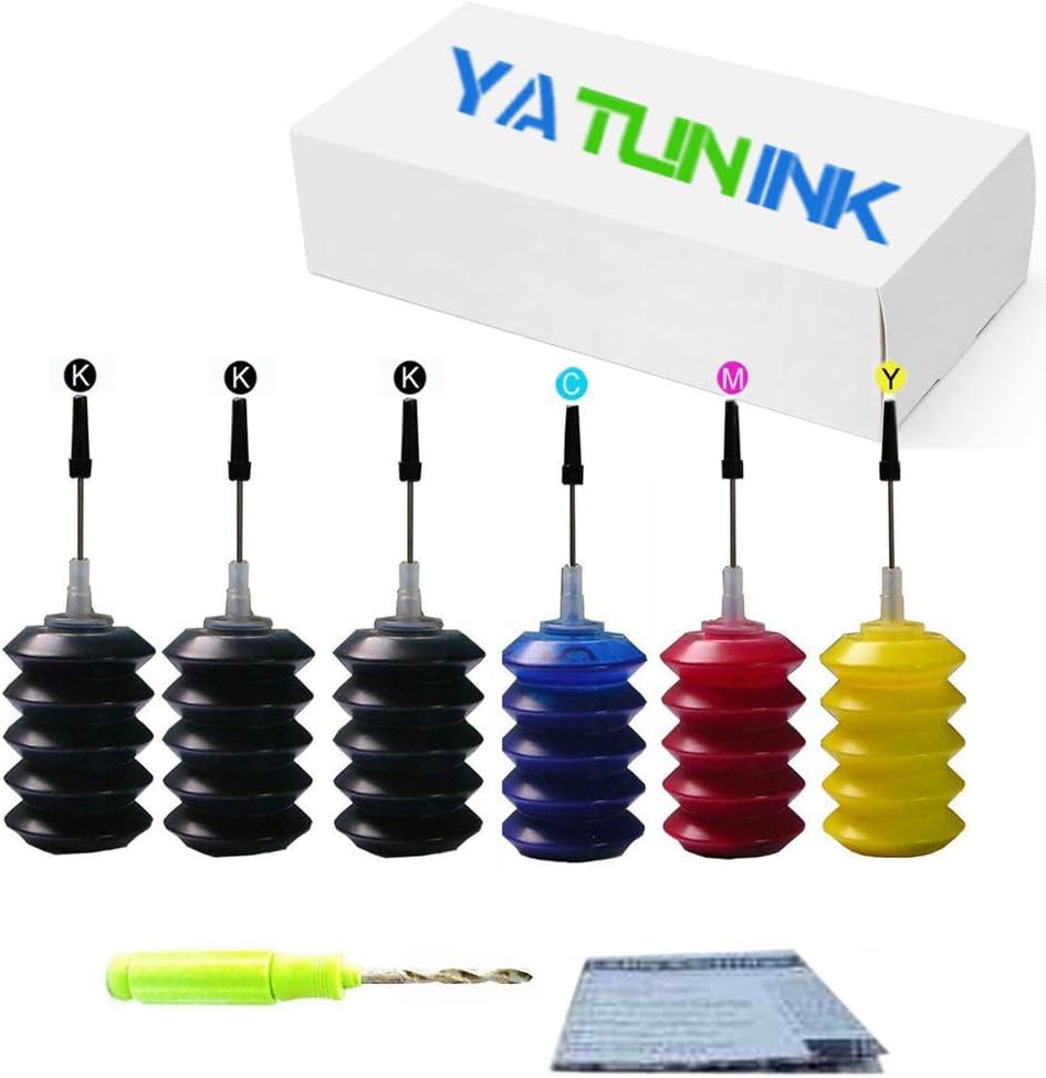 YATUNINK Refill Ink Refill Kit Replacement for HP 67XL Ink Cartridge Refill Ink Kit for HP DeskJet 1255 DeskJet 2732 DeskJet 2752 DeskJet 2755 Envy Pro 6452 Envy 6455 Envy 6458 Printer (6x30ML)