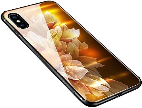 iPhone X Case, iPhone 10 Case, Weiduka TPU + Crystal Steel Tempering Glass Case, Mirror Glass Floral Pattern Painted Bumper Smooth Protective Phone Cover for iPhone X / 10 (Colorful Lily)