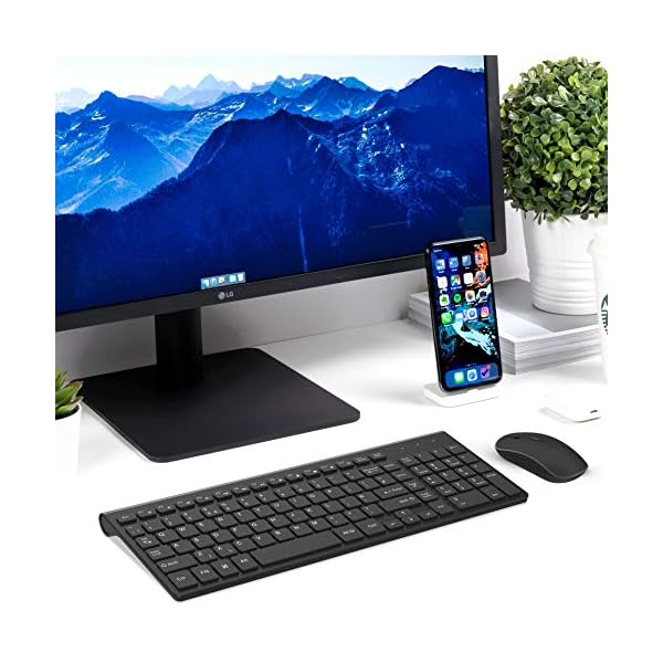 JOYACCESS-Wireless-Keyboard-Mouse-24G-Rechargeable-Slim-Keyboard-and-Mouse-with-Number-Pad-Ergonomic-Keyboard-for-Windows-PCSmart-TVLaptopApple-Mac-QWERTY-UK-Layout-Black Rechargeable Wireless Keyboard and Mouse, J JOYACCESS Full Size Ultra Thin Wireless Keyboard and Mouse, 2400 DPI Quiet…