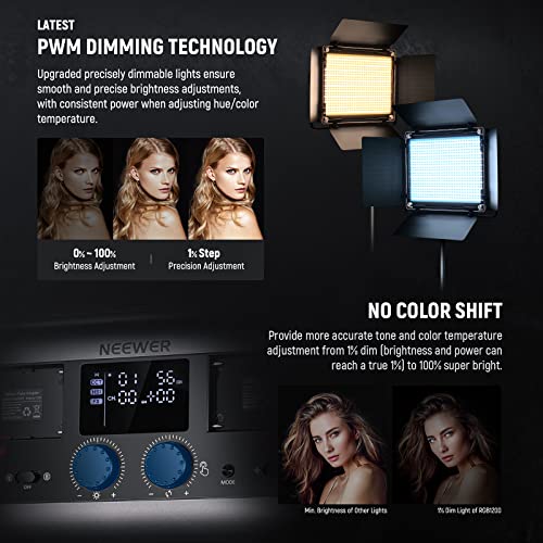 NEEWER RGB1200 60W RGB LED Video Light with APP & 2.4G Control, 22000 Lux@0.5m/1% Precise Min Dimming/360° RGB/CRI 97+/TLCI 98+/2500K-8500K/18 Light Scenes for Studio Lighting Photography Videography